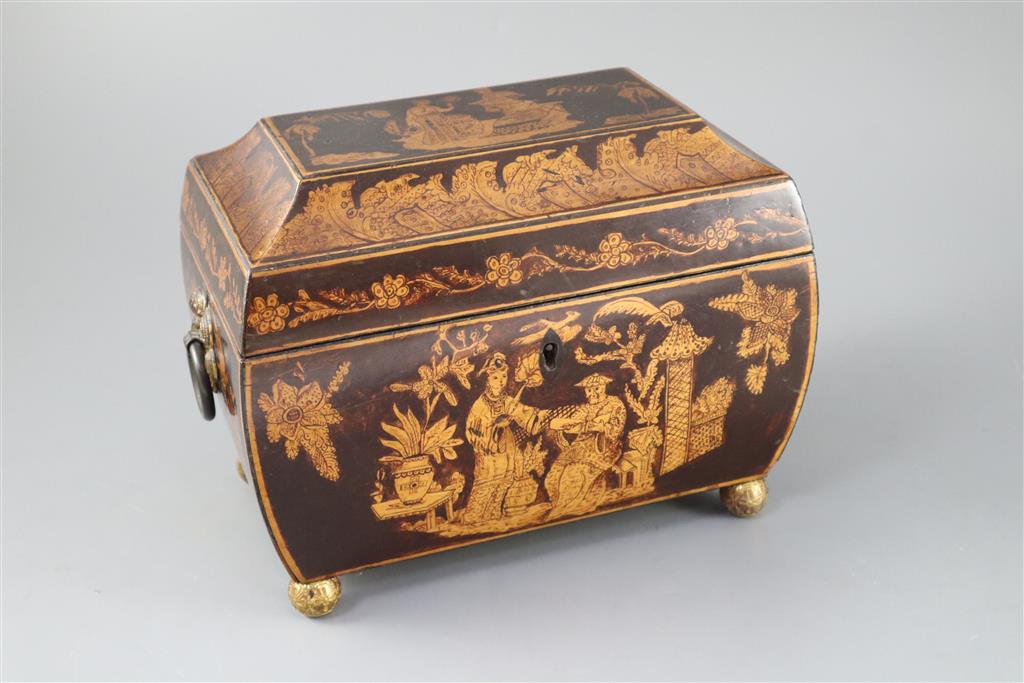 A Regency penwork tea caddy, width 9.5in height 7in.